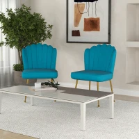Set of 2 Velvet-Feel Shell Accent Chair - Blue(m-10)