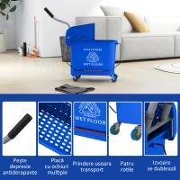 HOMCOM Cărucior Profesional pentru Curățenie cu Găleată pentru Mop de 20L, 60x27x70,5 cm, Albastru(m-8)