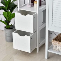 Kleankin Multi-functional Bathroom Cabinet Open Shelf 2 Drawers Storage Rack Organizer Space-saving Simple Style White(m-8)