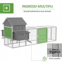 Pawhut Pollaio da Giardino con Casetta per Galline, Rampa e Area Aperta, 310.5x149.5x149cm, Grigio(m-5)