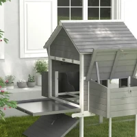 Pawhut Pollaio da Giardino con Casetta per Galline, Rampa e Area Aperta, 310.5x149.5x149cm, Grigio(m-8)