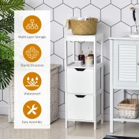 Kleankin Multi-functional Bathroom Cabinet Open Shelf 2 Drawers Storage Rack Organizer Space-saving Simple Style White(m-6)