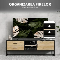 HOMCOM Mobilier pentru TV de 60" cu Dulăpior, 2 Sertare și Rafturi Deschise Reglabile, 140x35x45 cm, Lemn Natural(m-6)