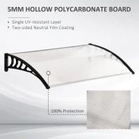 OUTSUNNY 0.9 x 1.2 m Window Awning Door Canopy Modern Polycarbonate Cover Outdoor Rain Snow Sunlight Protection Hollow Sheet(m-4)