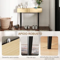 HOMCOM Mesa Consola Móvel para Entrada com 2 Gavetas e Pés de Aço Consola para Entrada Corredor 100x30x80,5 cm Carvalho(m-6)