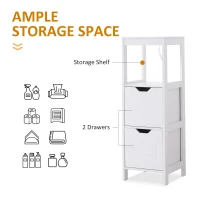 Kleankin Multi-functional Bathroom Cabinet Open Shelf 2 Drawers Storage Rack Organizer Space-saving Simple Style White(m-4)