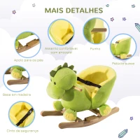 HOMCOM Cavalo de Baloiço em Forma de Dinossauro de Pélucia para Bebés 18-36 Meses com Sons Cinto de Segurança Guiador e Apoio para os Pés 60x33x45cm Verde(m-4)