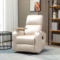 HOMCOM Poltrona de Massagem Poltrona Relax Elétrica com 4 Modos de Vibração Reclinação 145° Estofada em Microfibra Controlo Remoto Mesa 2 Bolsos Laterais e Suporte para Copos 77x93x105cm Bege(m-2)
