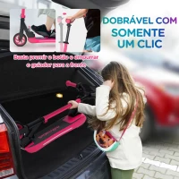 SPORTNOW Trotinete Elétrica Dobrável para Crianças 120 W Autonomia 6 km e Máximo 10 km/h com Travão Luzes LED 74x52x83-87 cm Rosa(m-7)