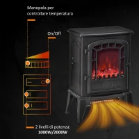 HOMCOM Camino Elettrico con Effetto Fiamma, Temperatura Regolabile 1000W-2000W, Copertura 20-25m², 39x24x56.5cm, Nero(m-5)