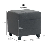 HOMCOM Square Footstool, Small Ottoman with Side Pocket, Linen Fabric Footrest Foot Stool with Rubber Wood Legs and Padded Seat for Living Room, Bedroom, Entryway, 35 x 35 x 35cm, Grey(m-3)