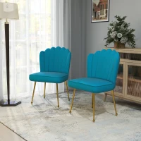 Set of 2 Velvet-Feel Shell Accent Chair - Blue(m-2)