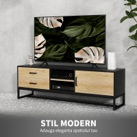 HOMCOM Mobilier pentru TV de 60" cu Dulăpior, 2 Sertare și Rafturi Deschise Reglabile, 140x35x45 cm, Lemn Natural(m-4)