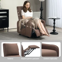 HOMCOM Fotoliu Electric de Relaxare cu Telecomandă, Suport pentru Picioare și Buzunar Lateral, 62x86,5x98 cm, Maro Închis(m-8)