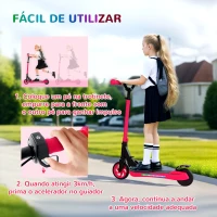 SPORTNOW Trotinete Elétrica Dobrável para Crianças 120 W Autonomia 6 km e Máximo 10 km/h com Travão Luzes LED 74x52x83-87 cm Vermelho(m-4)