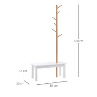 HOMCOM Cabide de Pé com Banco Pendurador Tipo Árvore Moderno 6 Ganchos para Pendurar Roupa Malas Corredor Entrada Bambu e MDF 80x30x180cm(m-3)