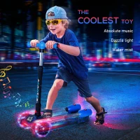 HOMCOM Scooter for Kids Toddler 3 Wheel Adjustable Height w/ Flashing Wheels Music Water Spray Foldable Kick Scooter for Boys and Girls 3 - 6 Yrs Blue(m-11)