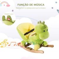 HOMCOM Cavalo de Baloiço em Forma de Dinossauro de Pélucia para Bebés 18-36 Meses com Sons Cinto de Segurança Guiador e Apoio para os Pés 60x33x45cm Verde(m-6)