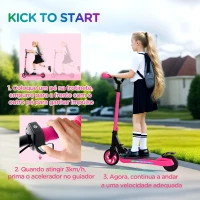 SPORTNOW Trotinete Elétrica Dobrável para Crianças 120 W Autonomia 6 km e Máximo 10 km/h com Travão Luzes LED 74x52x83-87 cm Rosa(m-4)