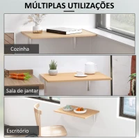 HOMCOM Mesa Dobrável de Parede Mesa Auxiliar Suspensa para Cozinha Sala de Jantar 60x40x20cm Madeira Natural(m-5)