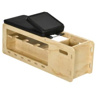 HOMCOM Hantelbank mit Hantelablage, 1 Aufbewahrungskorb, in 6 Positionen verstellbar, Massivholz, Natur + Schwarz(m-27)