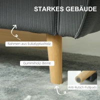 HOMCOM Tweezitsbank, Stoffen Bank, 2 Rugkussens, Corduroy Bekleding, 145 x 75 x 78 cm, Antraciet(m-6)