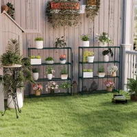 Outsunny Modern Plant Stand, 4-Tier Planter Holder with Steel Frame, Outdoor Flower Display Rack for Potted Plants Garden Balcony Decor, Dark Green(m-2)