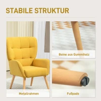 HOMCOM Gestoffeerde fauteuil, Woonkamerstoel met stiksels, Zachte bekleding in Fluweel Look, tot 120 kg, Geel(m-6)