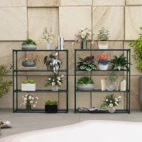 Outsunny Modern Plant Stand, 4-Tier Planter Holder with Steel Frame, Outdoor Flower Display Rack for Potted Plants Garden Balcony Decor, Dark Green(m-10)