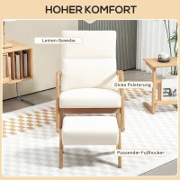 HOMCOM Schommelstoel met Kruk, Zachte Bekleding, Linnenlook, Houten Frame, Crèmewit(m-4)