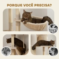 PawHut Arranhador para Gatos Grande Altura 173 cm Torre para Gatos com Plataformas Caverna Bolas Suspensa e Rede Bege(m-7)
