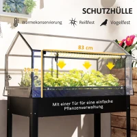 Outsunny Verhoogde Tuinbak met Kasdak, Verhoogde Plantenbak met Afvoergaten, 100 x 48 x 124 cm, Zwart(m-4)