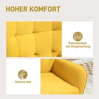 HOMCOM Gestoffeerde fauteuil, Woonkamerstoel met stiksels, Zachte bekleding in Fluweel Look, tot 120 kg, Geel(m-4)