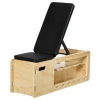 HOMCOM Hantelbank mit Hantelablage, 1 Aufbewahrungskorb, in 6 Positionen verstellbar, Massivholz, Natur + Schwarz(m-23)