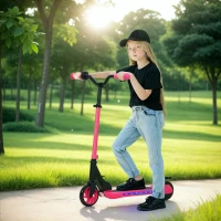 SPORTNOW Trotinete Elétrica Dobrável para Crianças 120 W Autonomia 6 km e Máximo 10 km/h com Travão Luzes LED 74x52x83-87 cm Rosa(m-9)