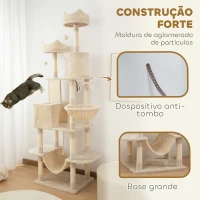 PawHut Arranhador para Gatos Grande Altura 173 cm Torre para Gatos com Plataformas Caverna Bolas Suspensa e Rede Bege(m-5)
