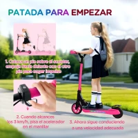 SPORTNOW Patinete Eléctrico Plegable de +6 Años Motor 120 W Autonomía 6 KM MAX 10 KM/H Ruedas de 5" - 5,5" Altura Ajustable Rosa(m-4)