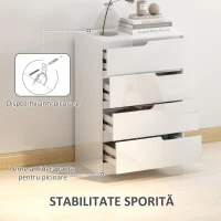 HOMCOM Comodă cu 4 Sertare Modernă și Minimalistă, Comodă din Pal Melaminat, 60x40x85 cm, Alb Lucios(m-6)