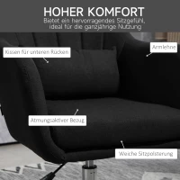 HOMCOM Draaistoel, in hoogte verstelbare bureaustoel, linnen-achtig polyester, metaal, 60 x 60 x 79-91 cm, Zwart(m-6)