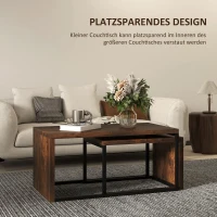 HOMCOM Set van 2 Salontafels, Sofatafel, Bijzettafel, MDF, Metaal, 90 x 48 x 42 cm / 59 x 42 x 36 cm, Zwart+Bruin(m-7)
