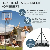 HOMCOM Basketballkorb Outdoor mit Ständer, 255–305cm Höhenverstellbar Basketballständer mit Rollen, Basketball-Backboard Ständer, Basketballanlage, Stahl(m-5)