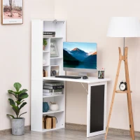 HOMCOM Birou Pliabil 2‑in‑1 – Cu Biblioteca si Tabla, Alb(m-2)