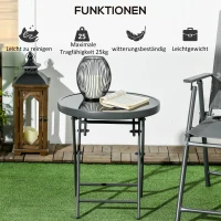 Outsunny Opklapbare Bijzettafel, Outdoor Klaptafel, met Tafelblad van Gehard Glas, voor Terras, 45 x 45 x 50 cm Zwart(m-5)