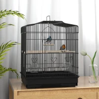 PawHut Large Metal Bird Cage with Perches, Food Bowls, Swing, for Budgies, Parakeets, Black(m-10)