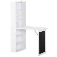 HOMCOM Birou Pliabil 2‑in‑1 – Cu Biblioteca si Tabla, Alb(m-1)