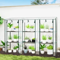 Outsunny Invernadero de Exterior con Estantes de 3 Niveles Puertas con Cremallera y Marco de Acero 215x46x151 cm Transparente(m-2)