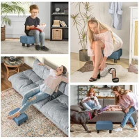 HOMCOM Reposapiés Salón de Tela de Lino Taburete Bajo con Asiento Acolchado Marco de Madera Patas Azul Oscuro(m-6)