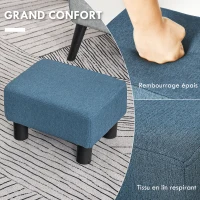HOMCOM Pouf repose-pied tabouret bas en tissu de lin capacité de charge 110 Kg 40 x 30 x 24 cm bleu foncé(m-4)