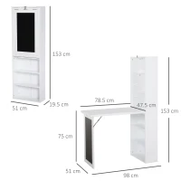 HOMCOM Birou Pliabil 2‑in‑1 – Cu Biblioteca si Tabla, Alb(m-3)