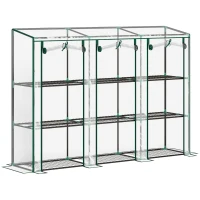 Outsunny Invernadero de Exterior con Estantes de 3 Niveles Puertas con Cremallera y Marco de Acero 215x46x151 cm Transparente(m-1)